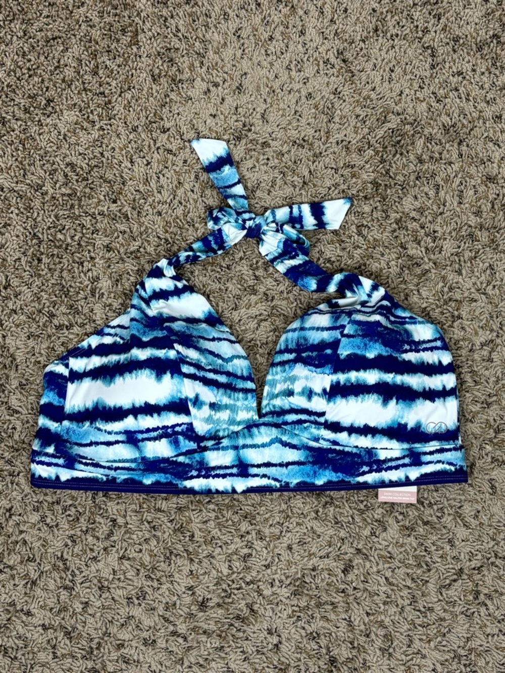 Calia Swim‎ Halter Top Watercolor Stripe Blue Bikini Top in 2X